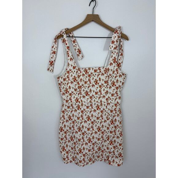 Row A Floral Tie-Strap Mini Dress White Orange Red Flowers Size XL - Picture 1 of 7
